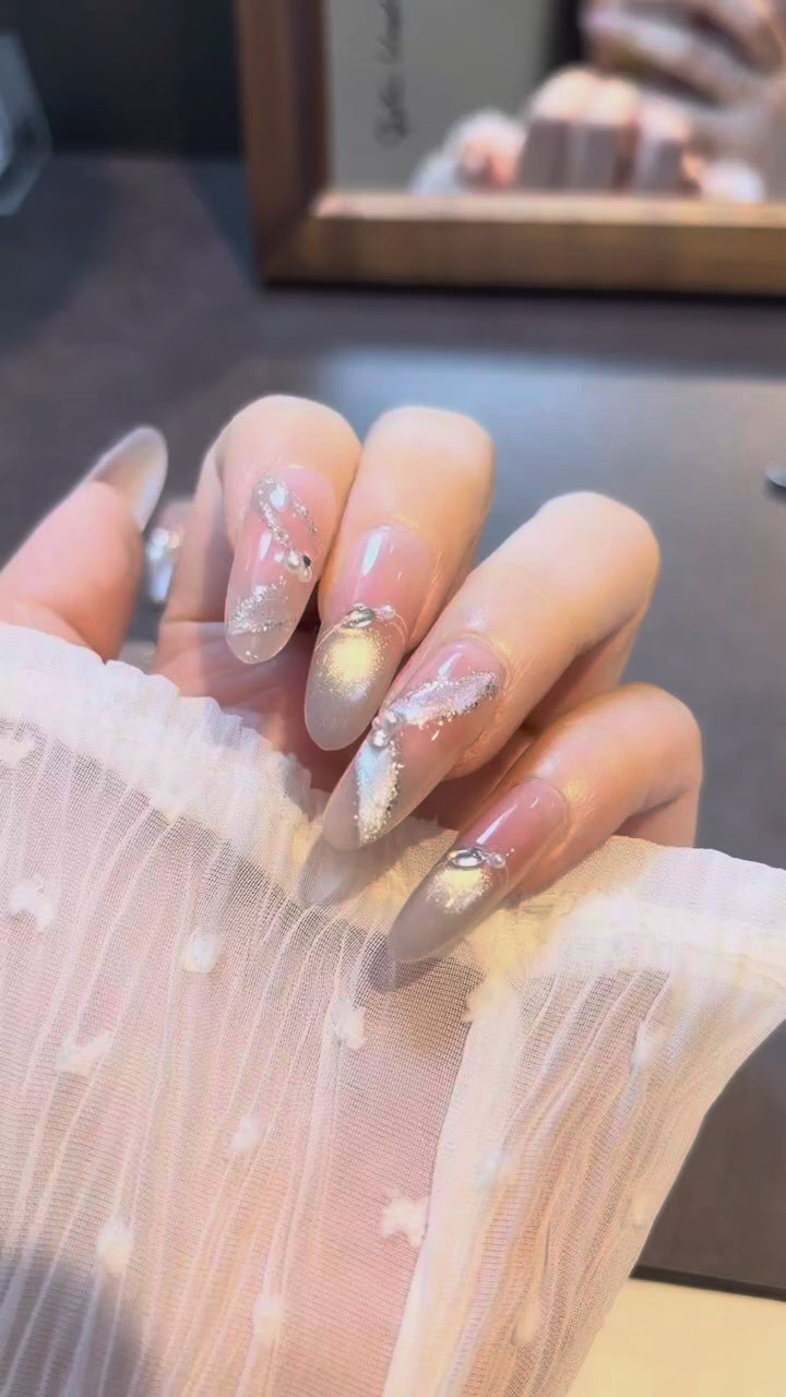 Silver Veil Arc press-on nails product video