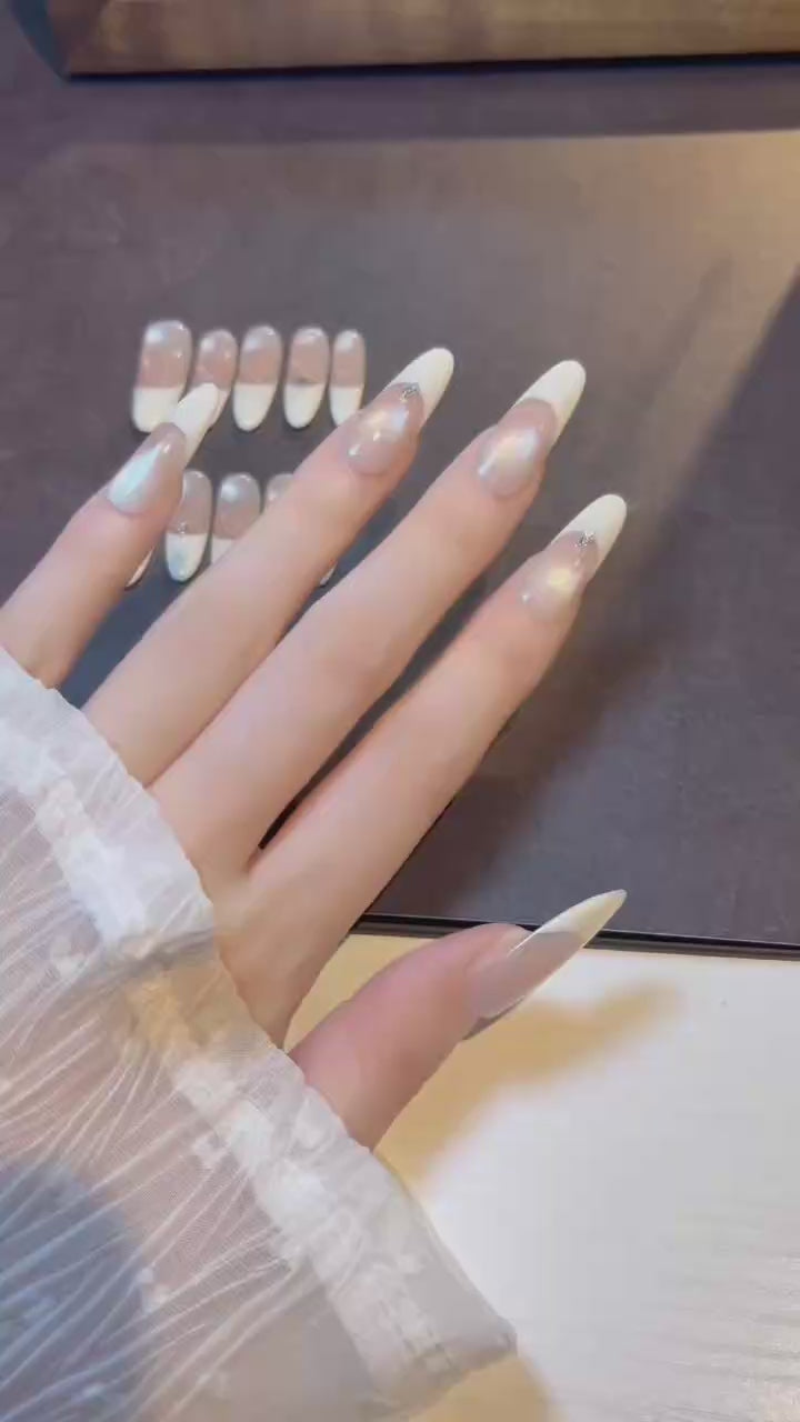 Cream Satin Glow press-on nails product video