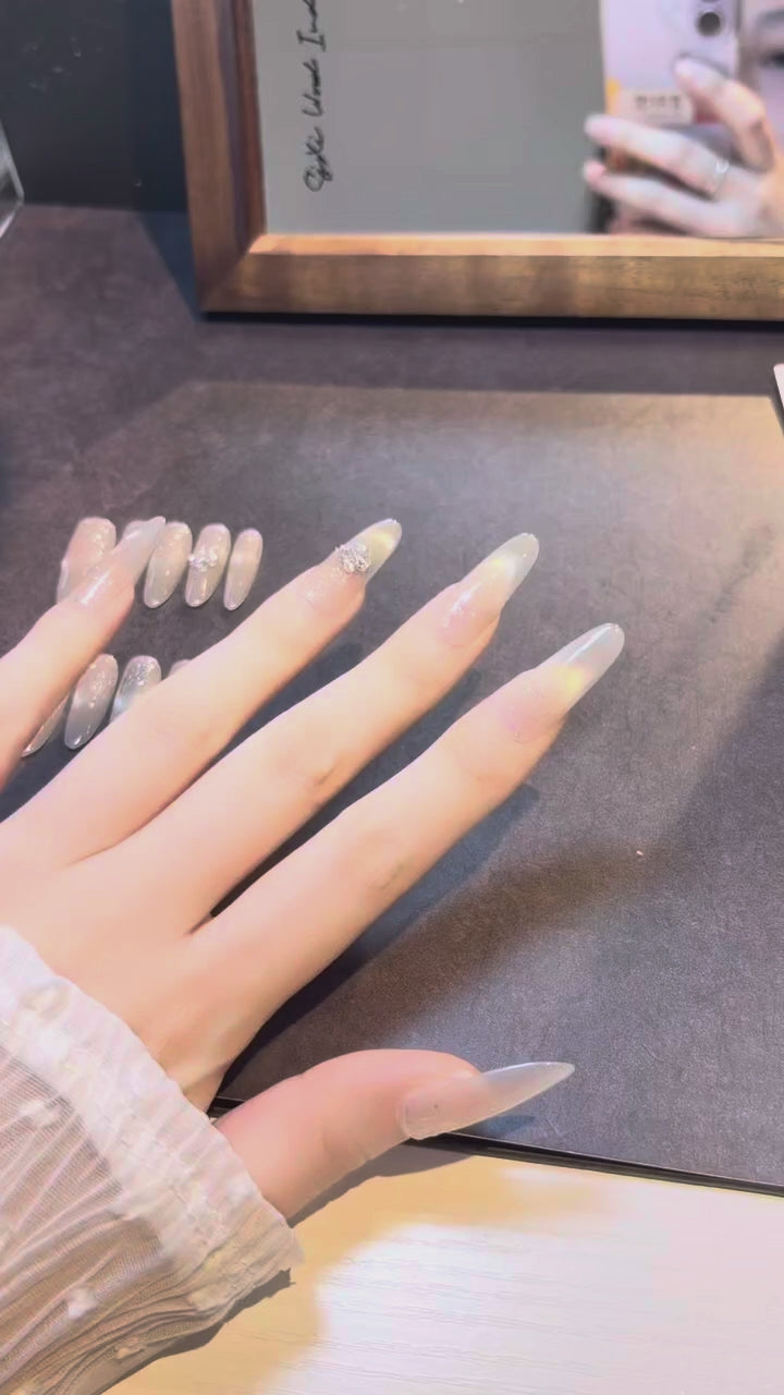 Champagne First Snow press-on nails product video