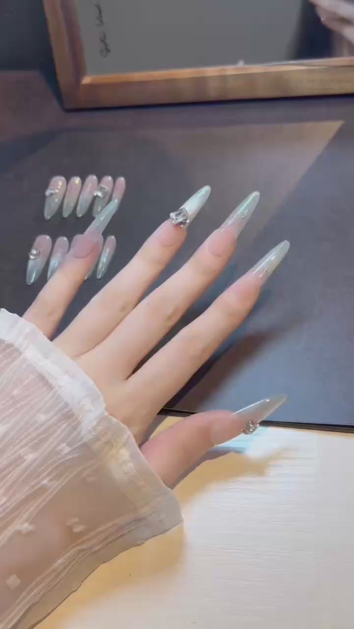 Mint Crystal press-on nails product video