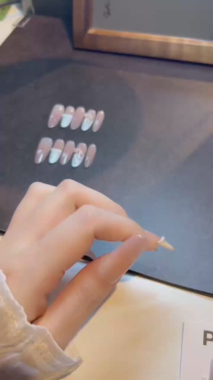 Cream Bow press-on nails product video