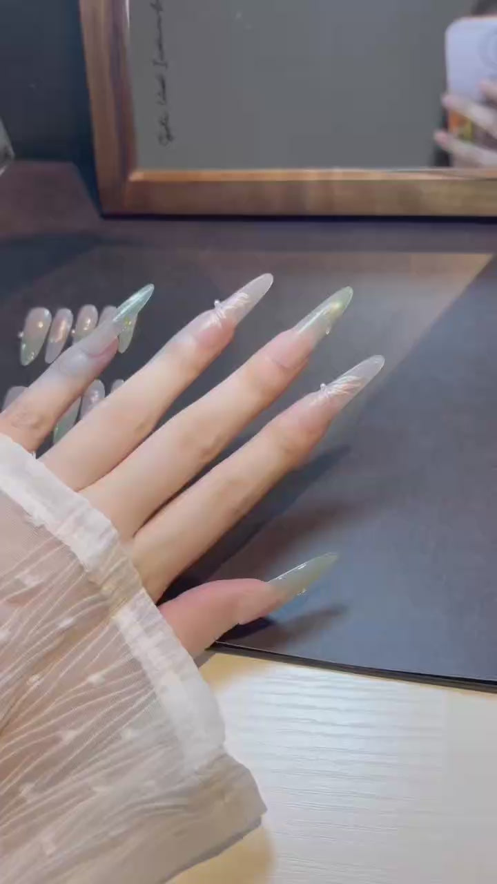 Sage Feather Veil press-on nails product video