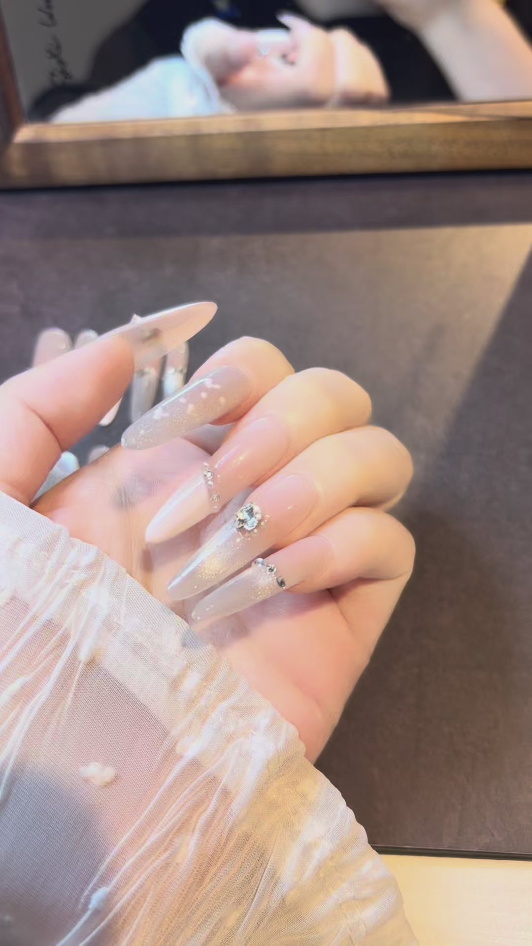 Cream Pearl Glow press-on nails product video